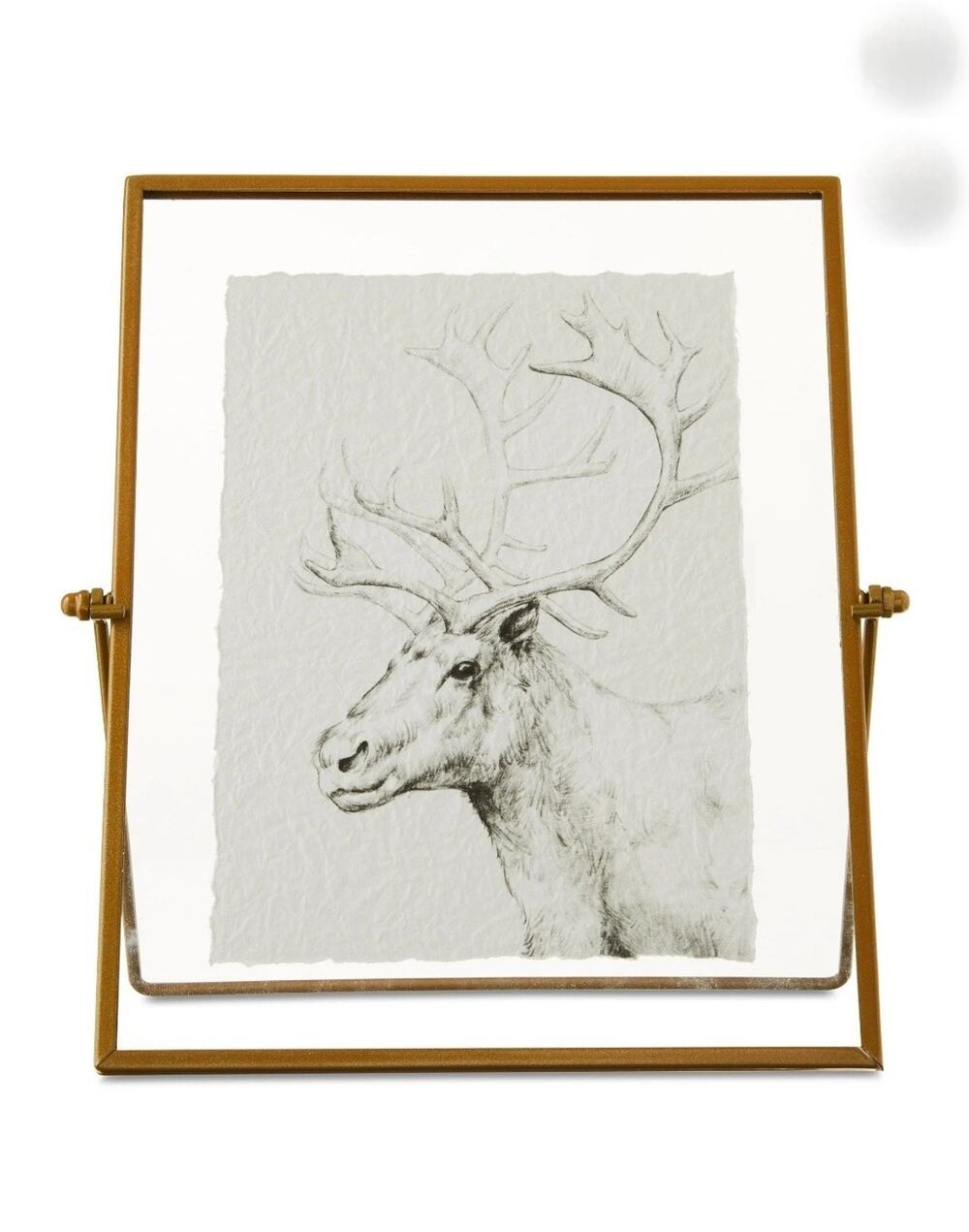 Deer Pencil Drawing Glass Framed Boho Farmhouse Christmas Tabletop Decor 7"x 9"